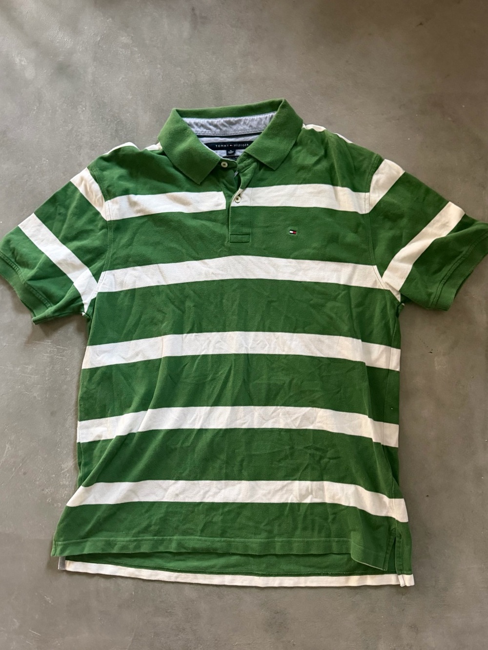 Tommy Hilfiger Green & White Striped Polo